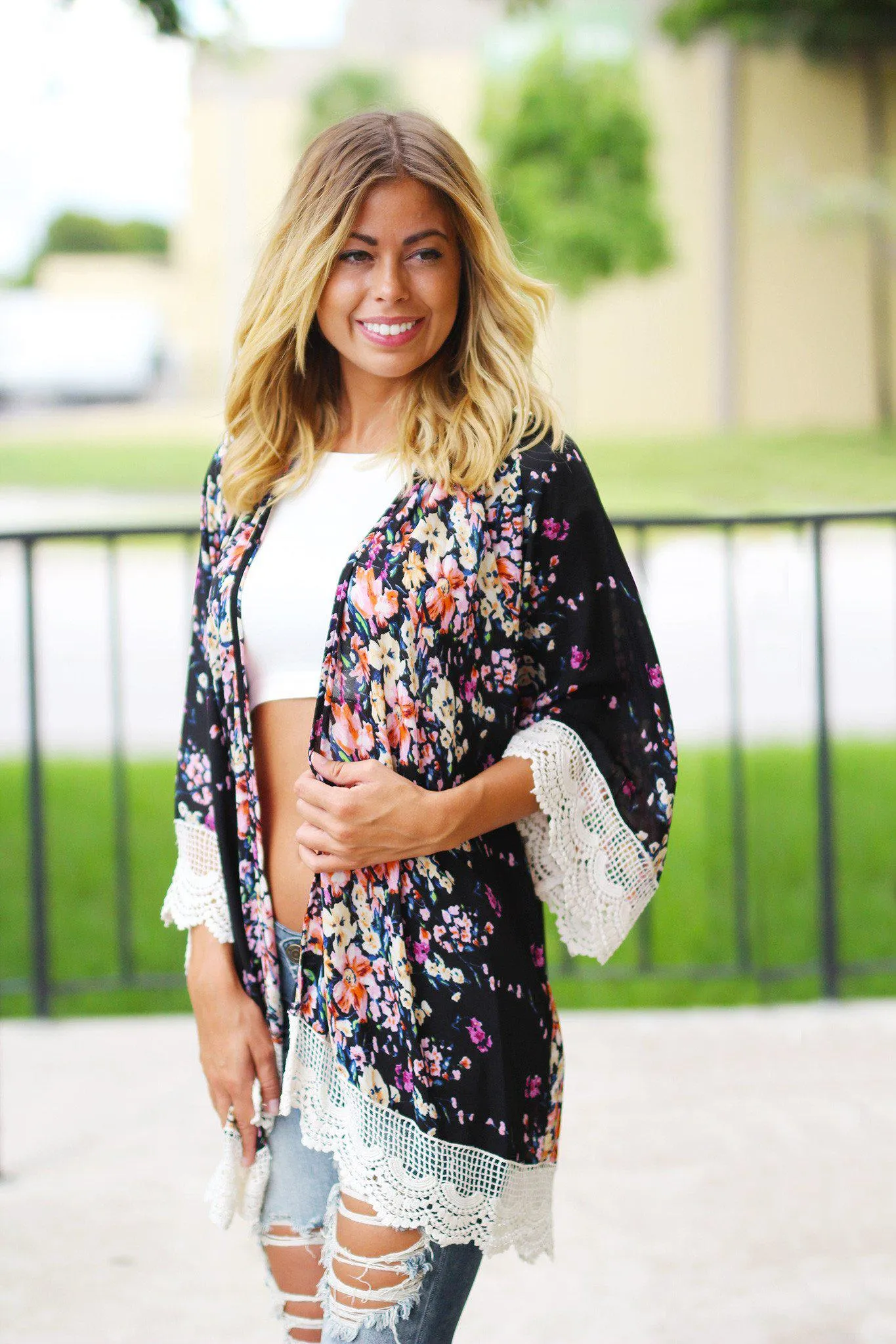 Black Floral Kimono