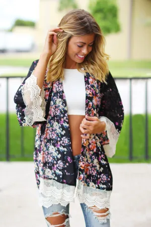 Black Floral Kimono