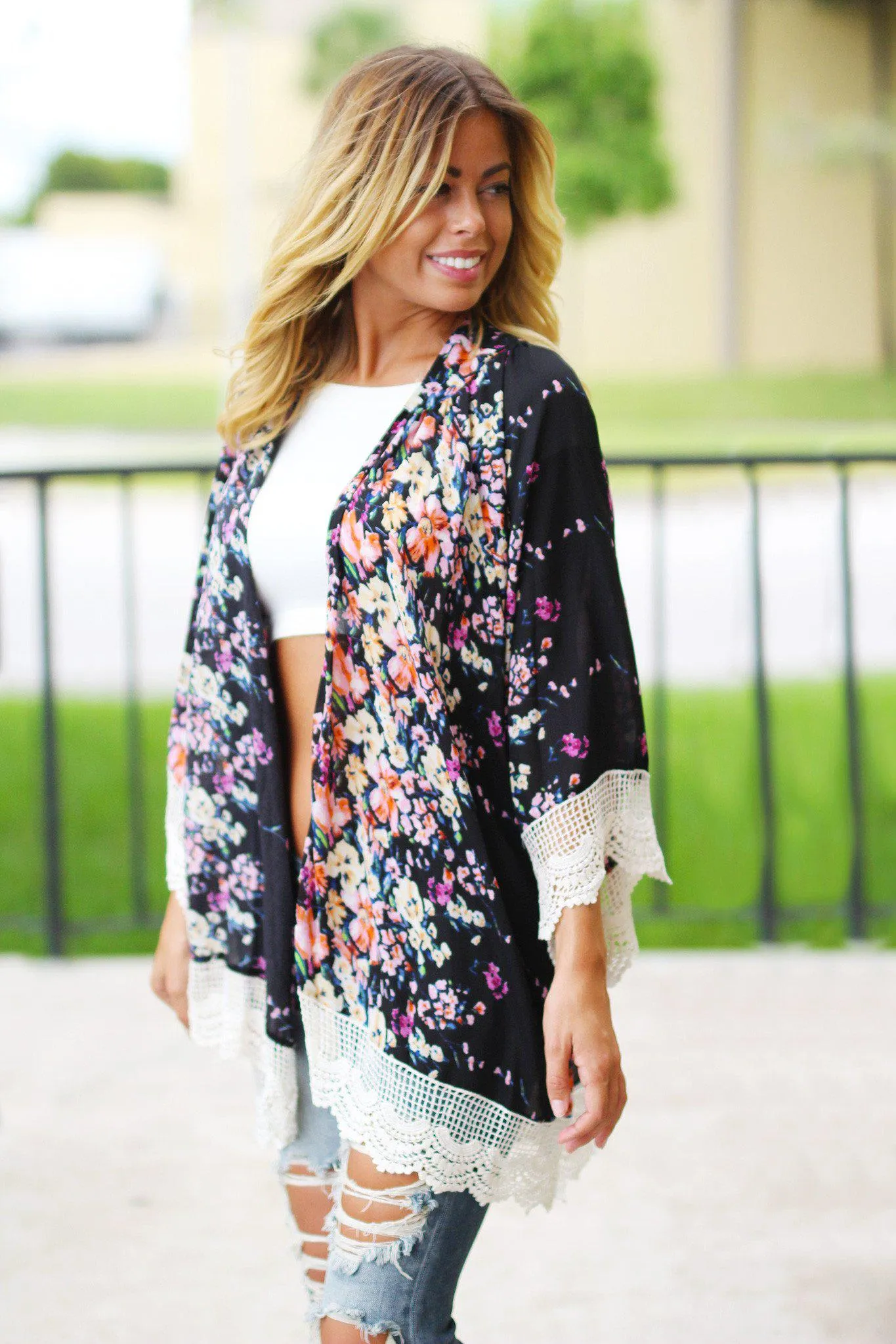 Black Floral Kimono