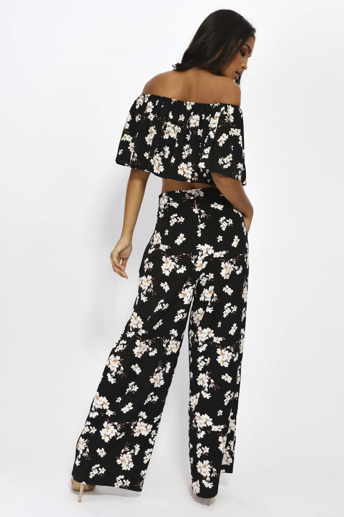 Black Small Floral Palazzo Trousers
