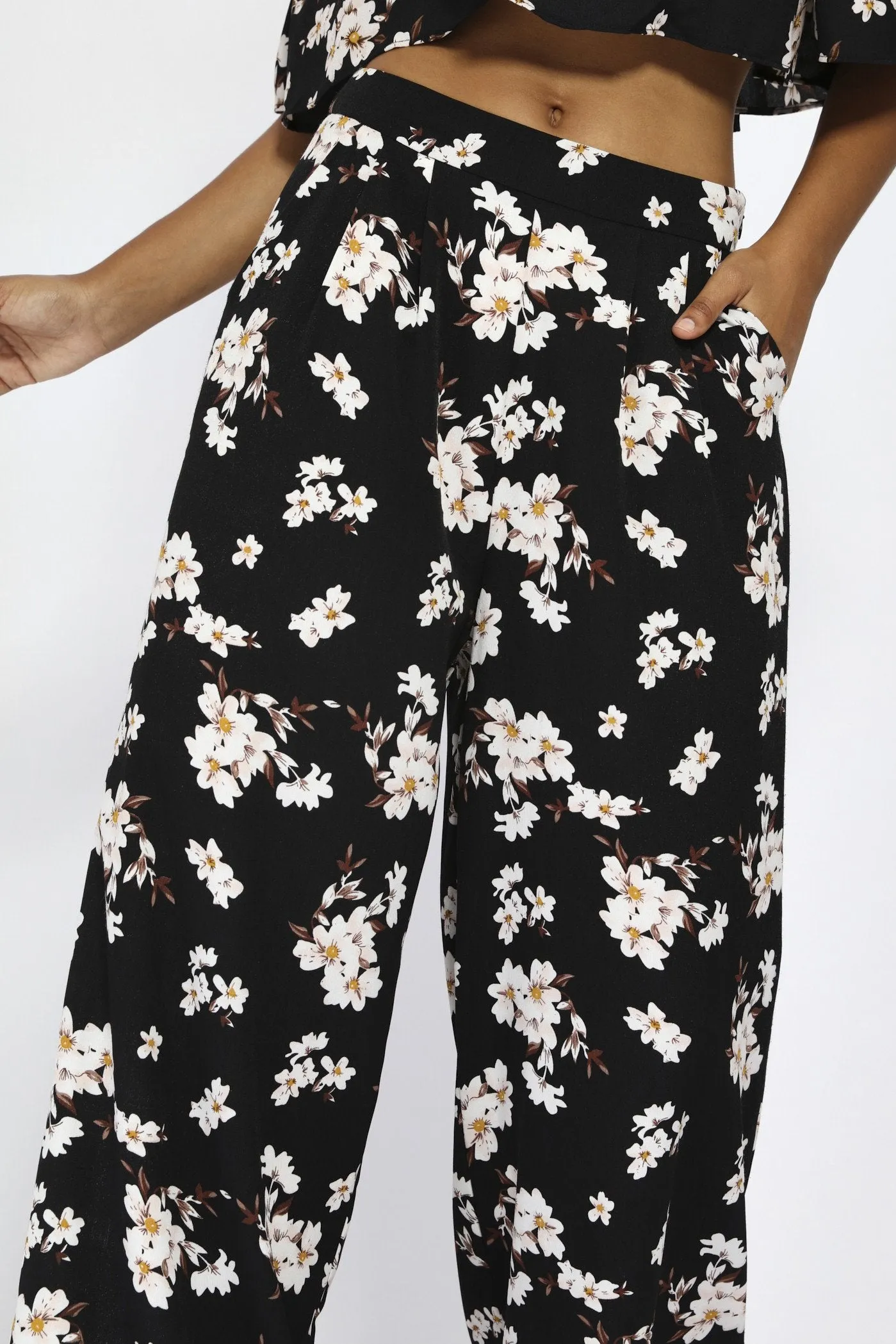 Black Small Floral Palazzo Trousers