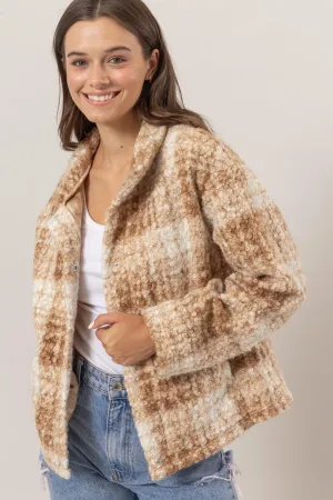 Blue Zone Planet |  HYFVE Plaid Collared Neck Boucle Jacket with Pockets
