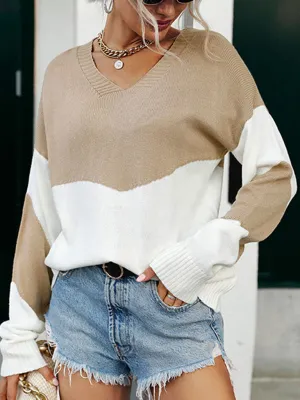 Blue Zone Planet |  Jade's Autumn Color Block Ribbed Sweater
