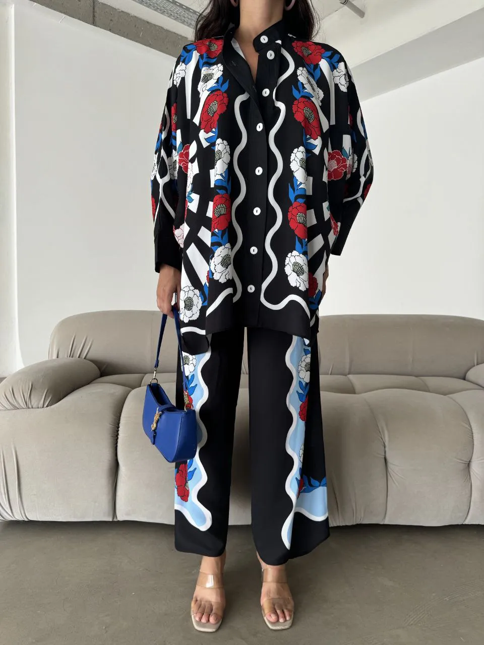 Deepika Women's Two-Piece Floral Print Pant and Shirt Set