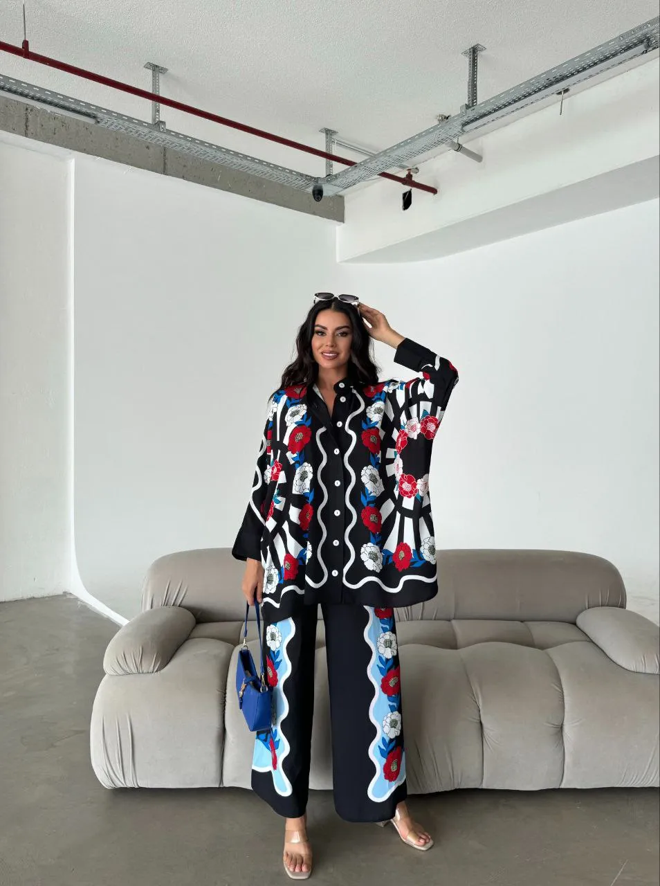 Deepika Women's Two-Piece Floral Print Pant and Shirt Set