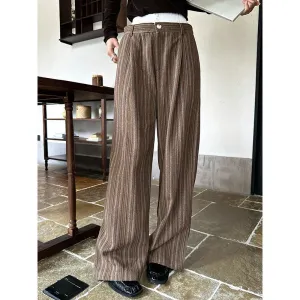 Fashionkova fashion outfits Dtwo Autumn and Winter Contrast Color Stitching Striped Woolen Wool Mopping Pants Trousers Straight Pants Original Niche Design Women's Pants