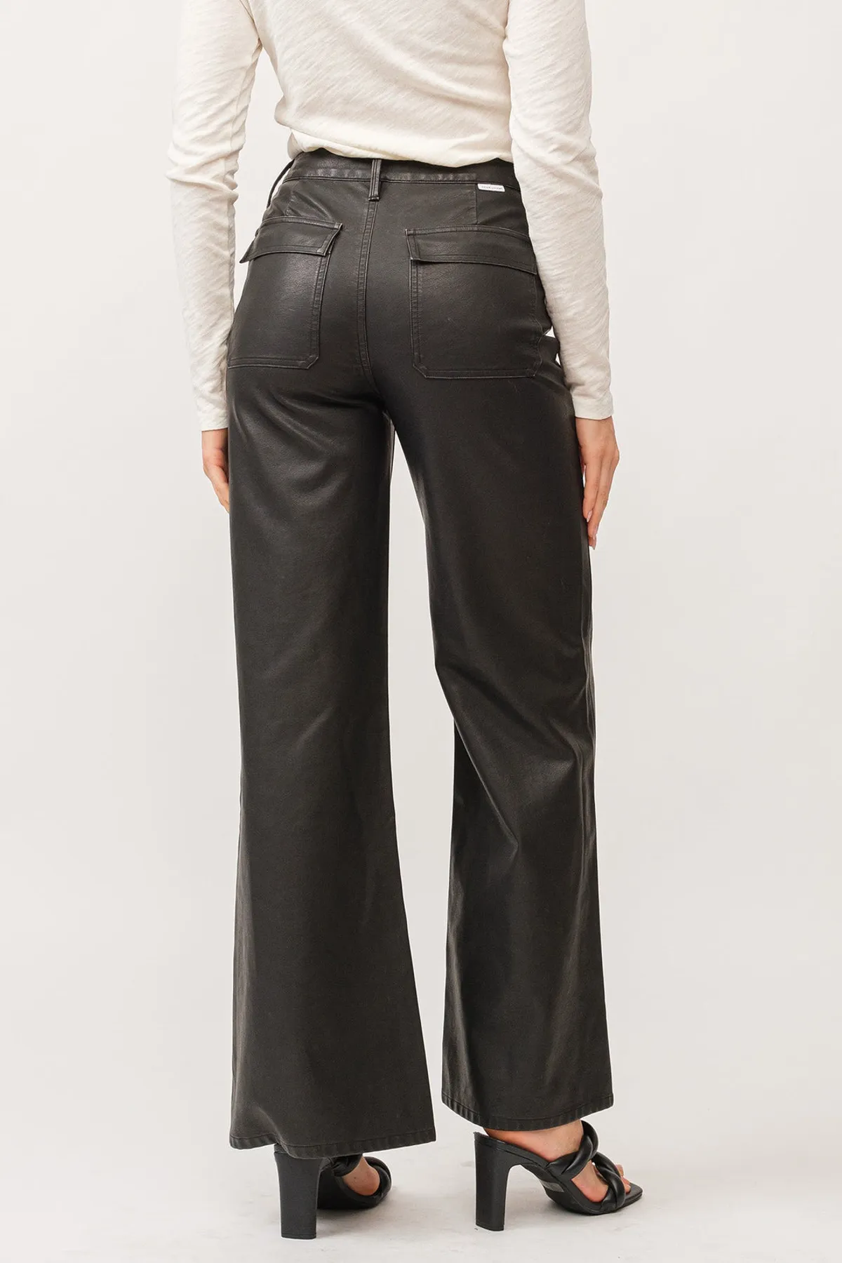 Fiona High Rise Wide Leg Jean | Smoked Charcoal Vegan Leather