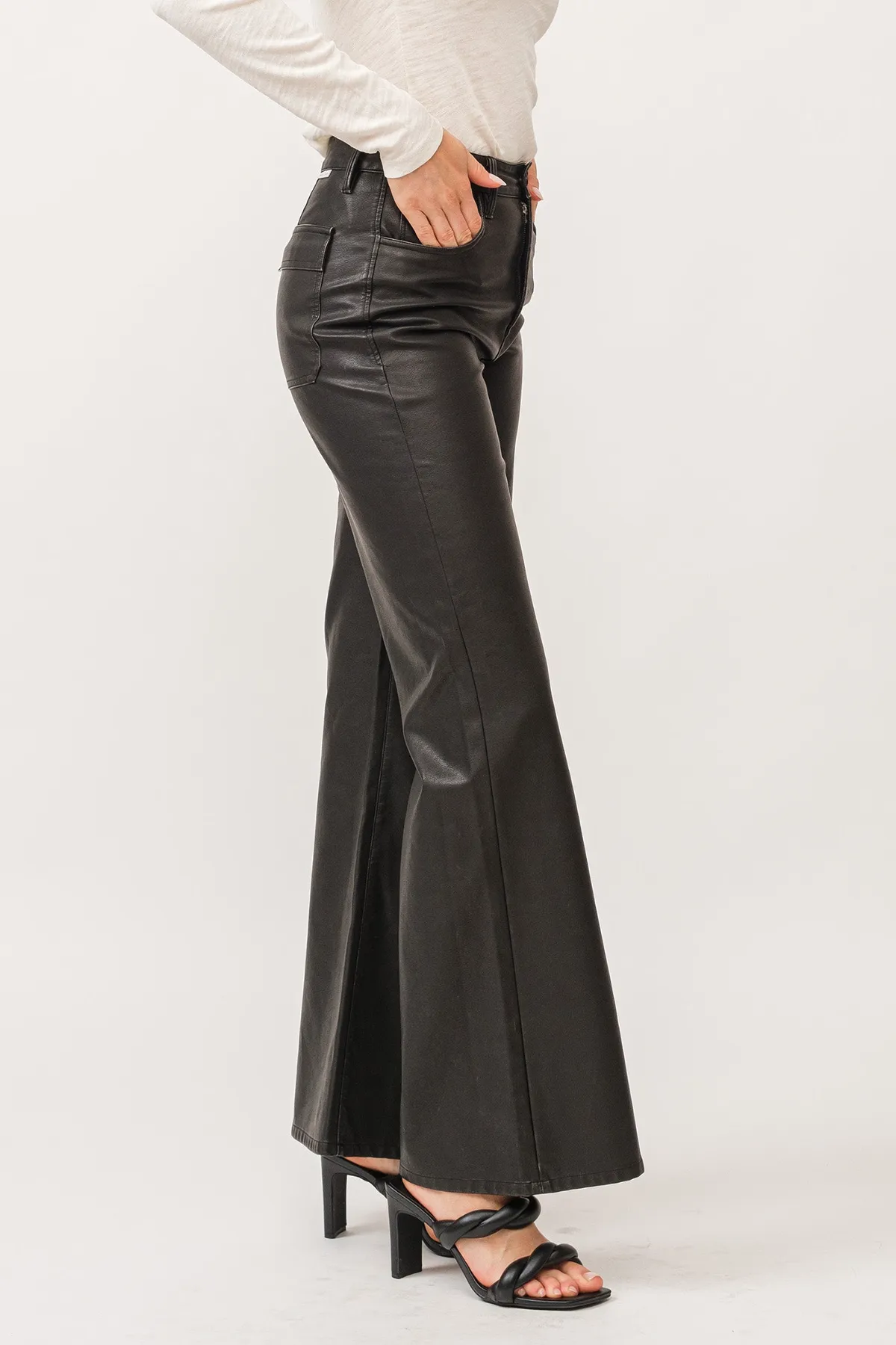 Fiona High Rise Wide Leg Jean | Smoked Charcoal Vegan Leather