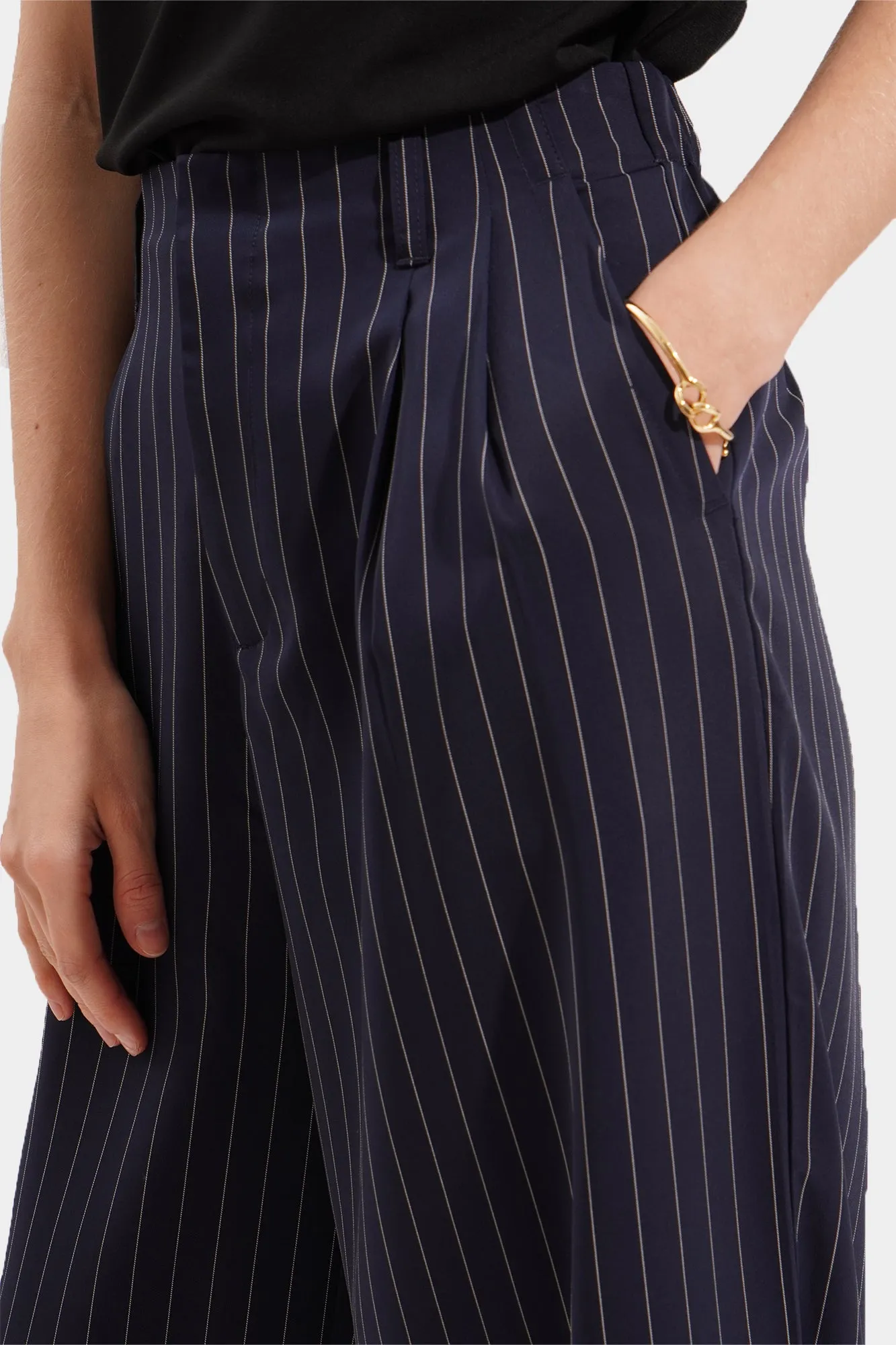 Full Length Pleated Striped Trousers