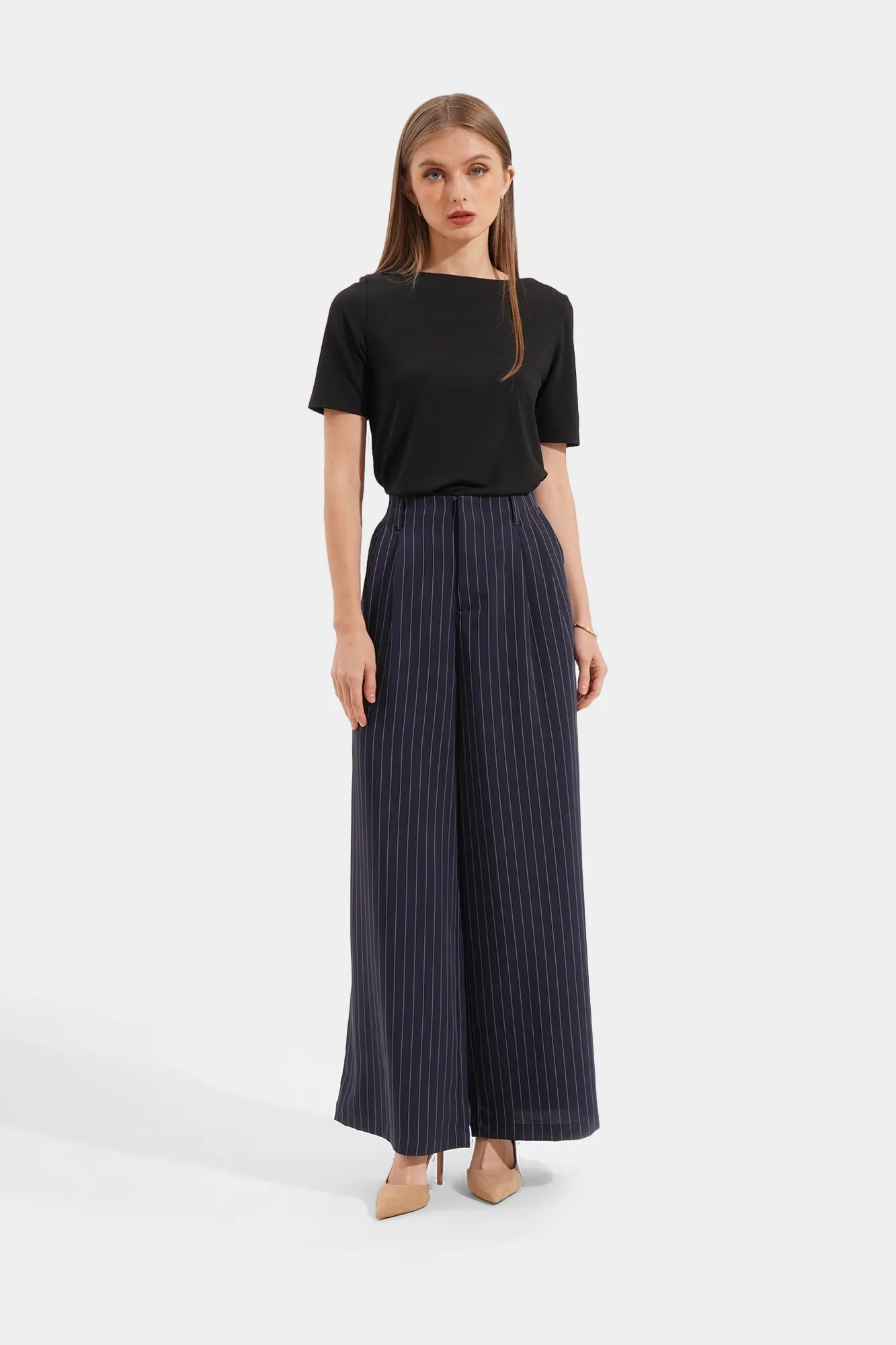 Full Length Pleated Striped Trousers