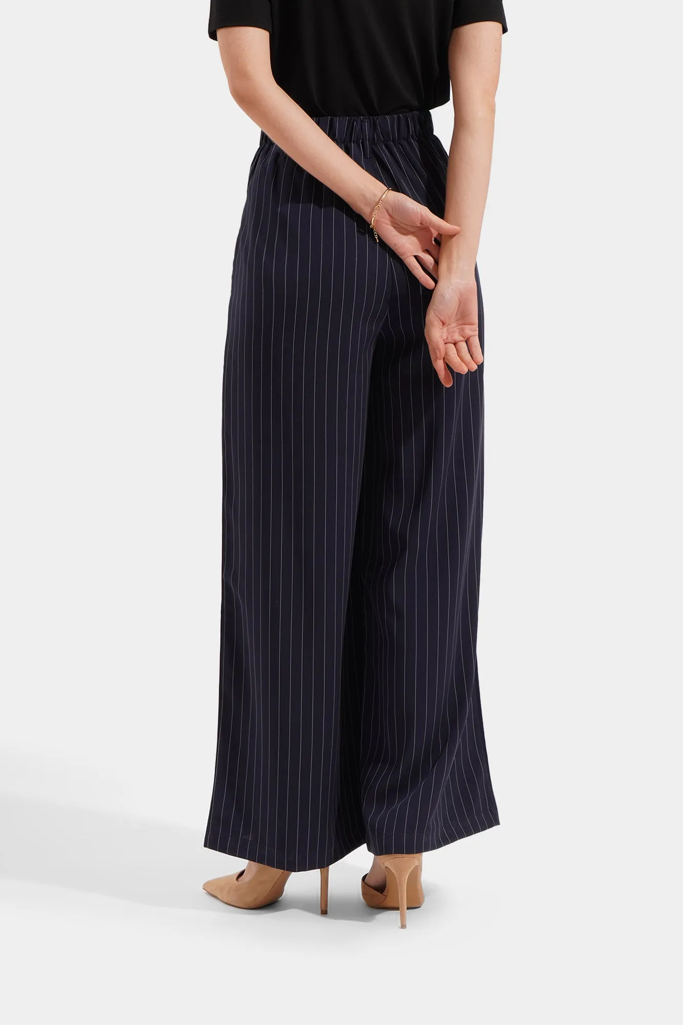 Full Length Pleated Striped Trousers