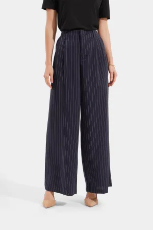 Full Length Pleated Striped Trousers