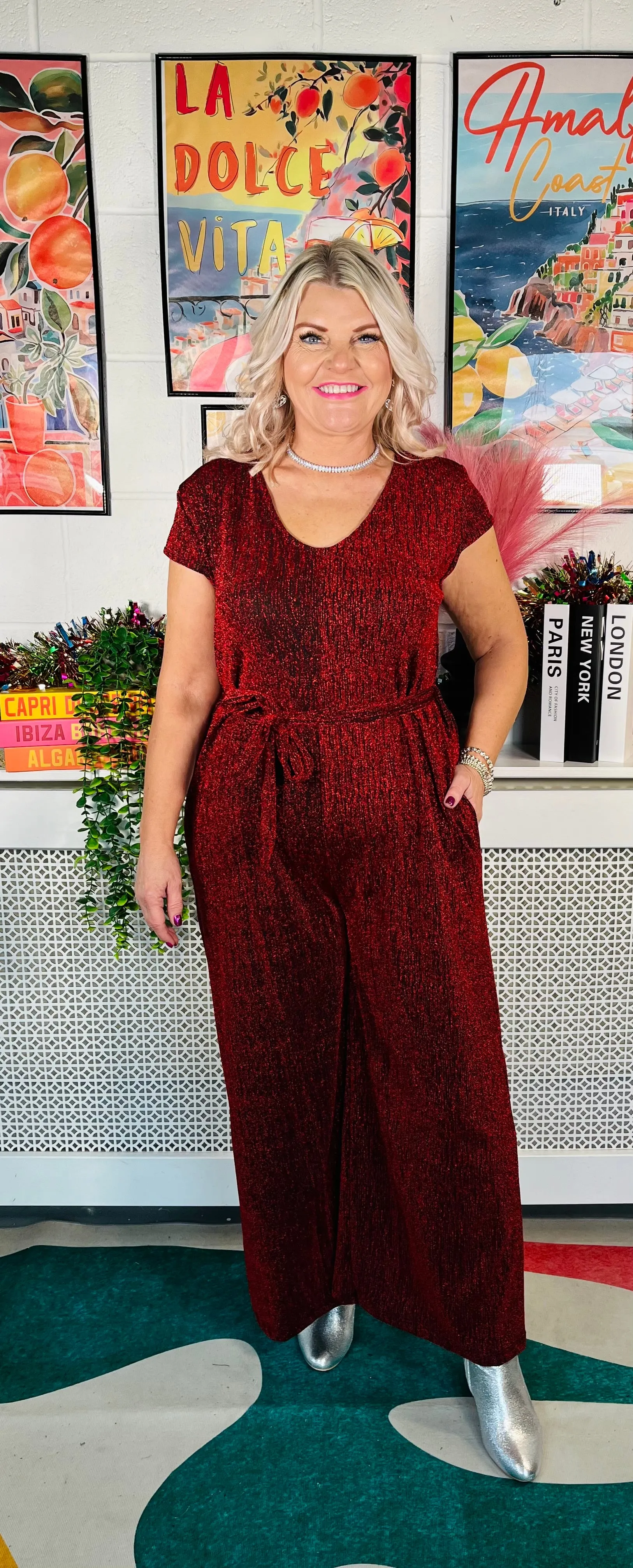 Glitter Diva Jumpsuit - Red