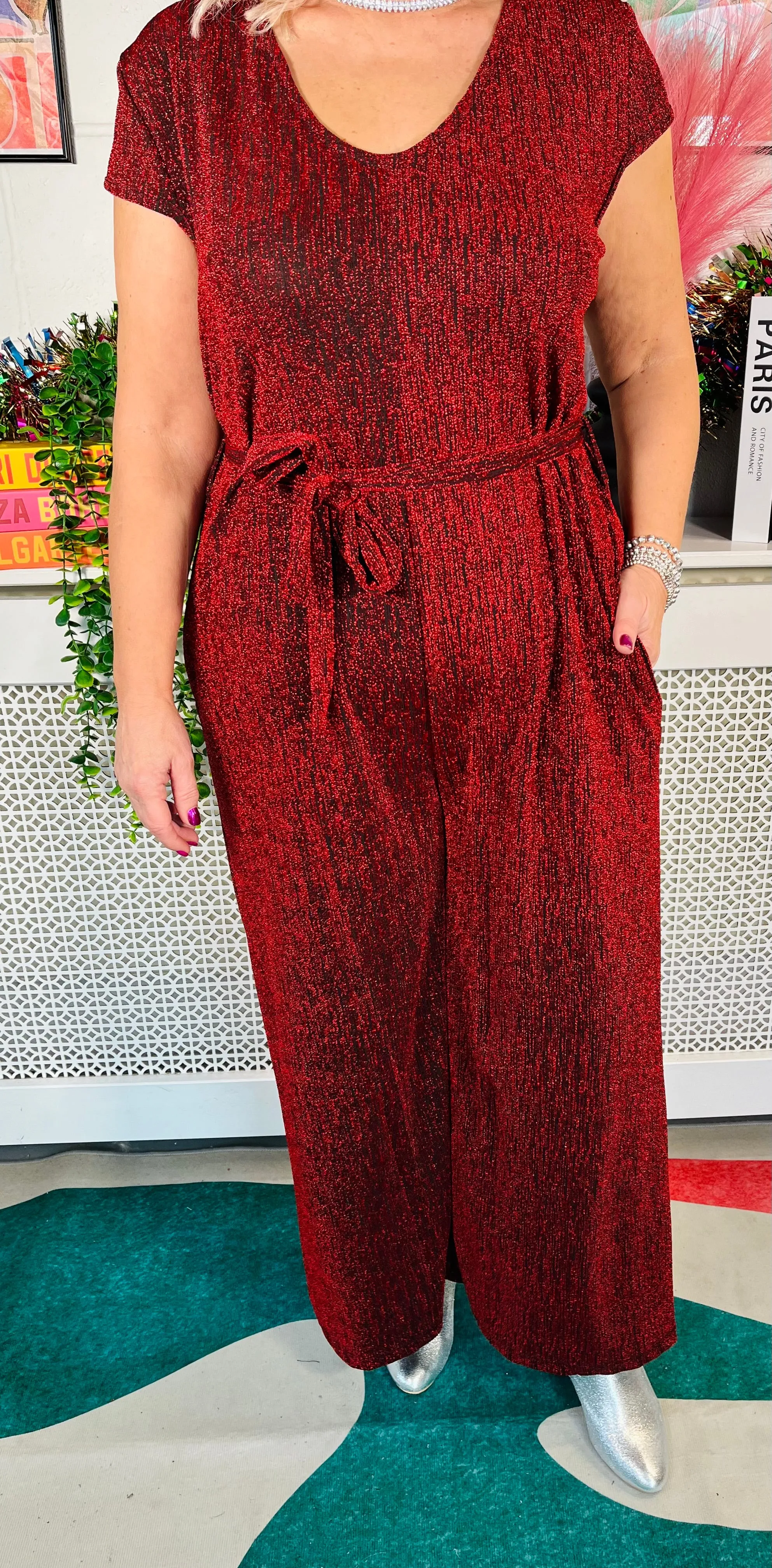 Glitter Diva Jumpsuit - Red