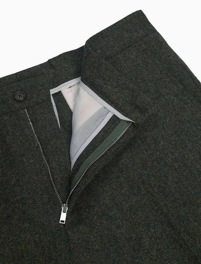Green Plain Weave Shetland Wool Comfort Trousers