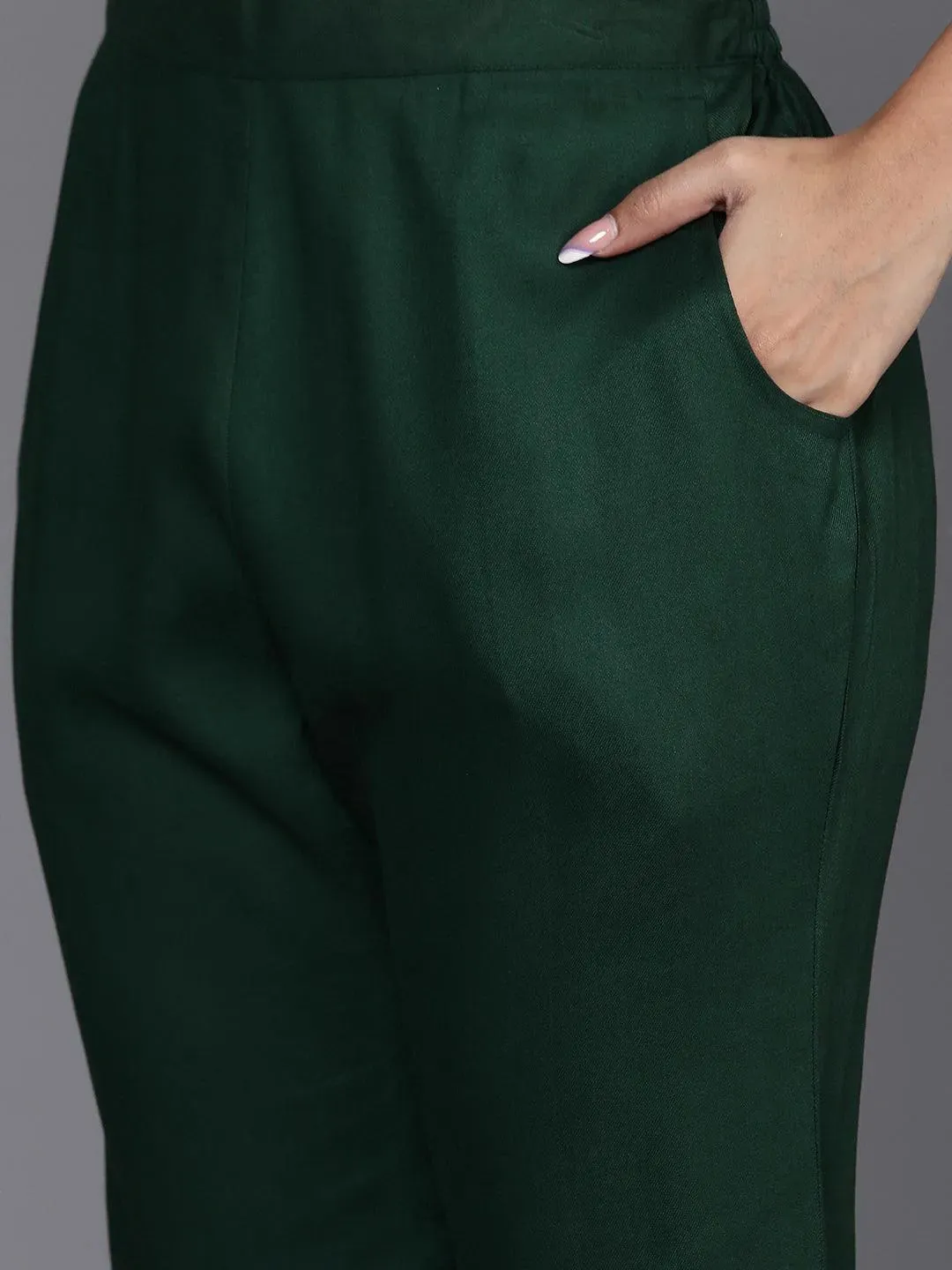 Green Yoke Design Wool Blend Straight Kurta Set
