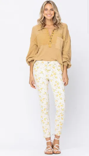 Judy Blue Floral Print Midrise Skinny