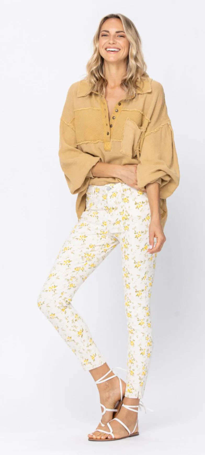 Judy Blue Floral Print Midrise Skinny