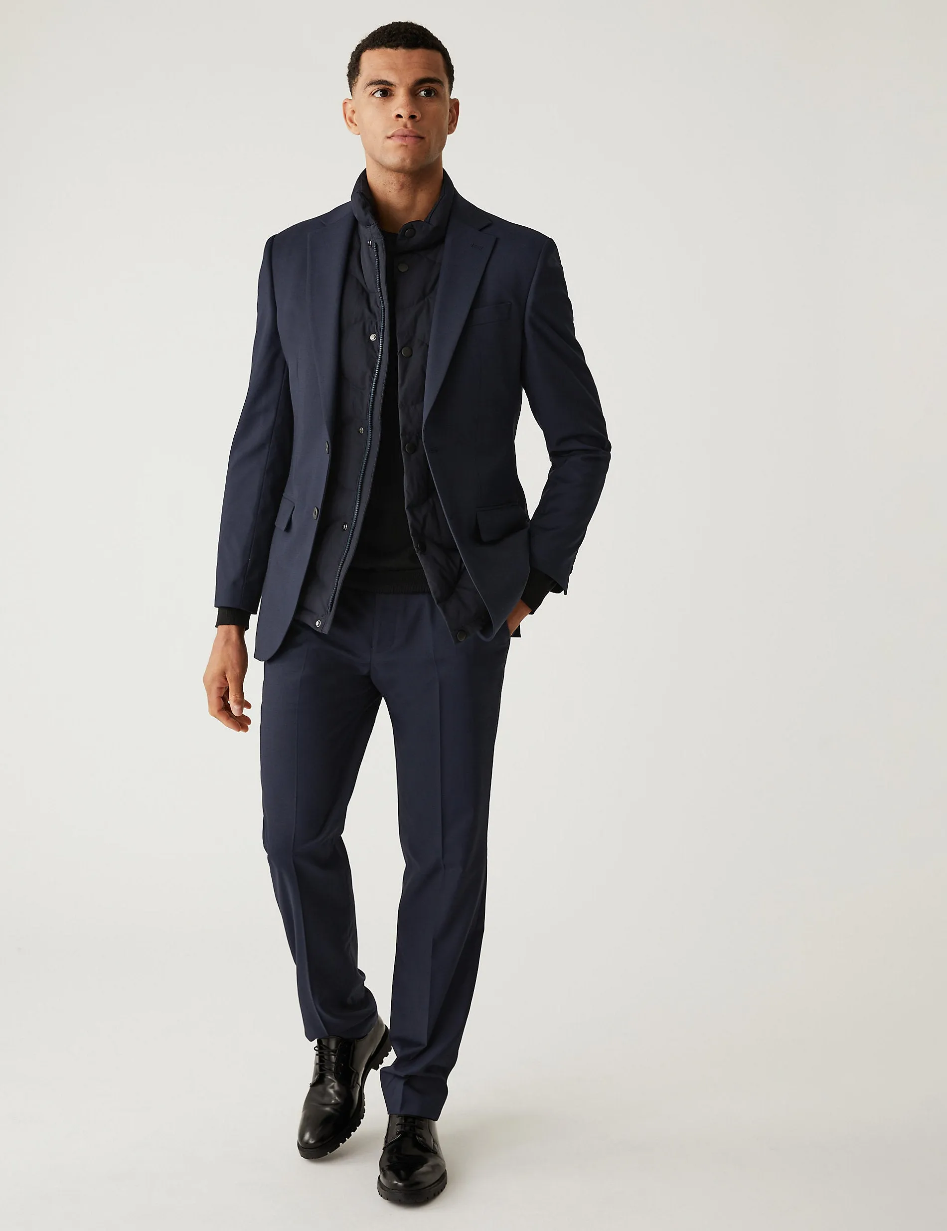 Marks & Spencer Regular Fit Stretch Suit Trousers, Navy