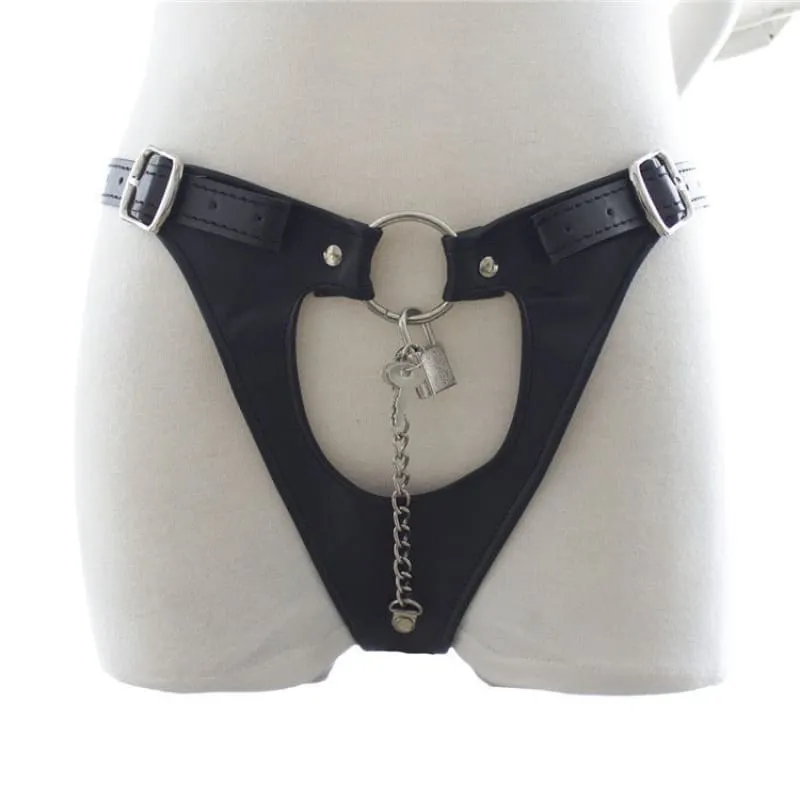 Revealing Bondage Vegan Leather Pants with Cutouts and Lacing Details