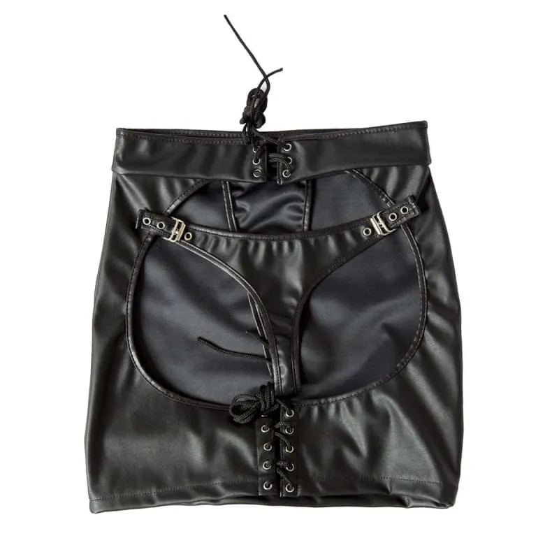 Revealing Bondage Vegan Leather Pants with Cutouts and Lacing Details