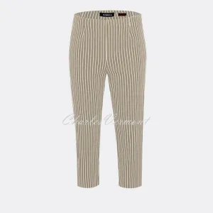 Robell Marie 07 Pinstripe Capri Trouser 51659-54567-13 (Light Taupe / White)