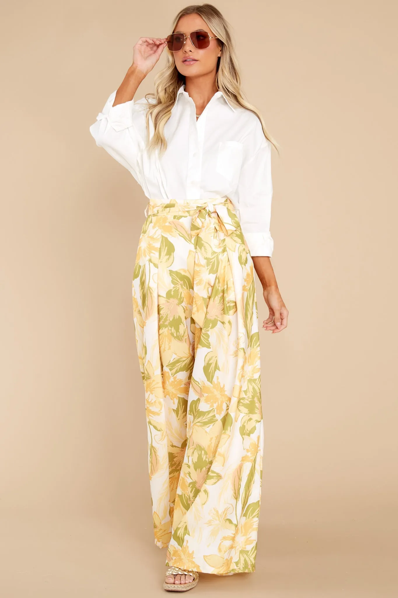 Season's Harmony Yellow Floral Print Pants