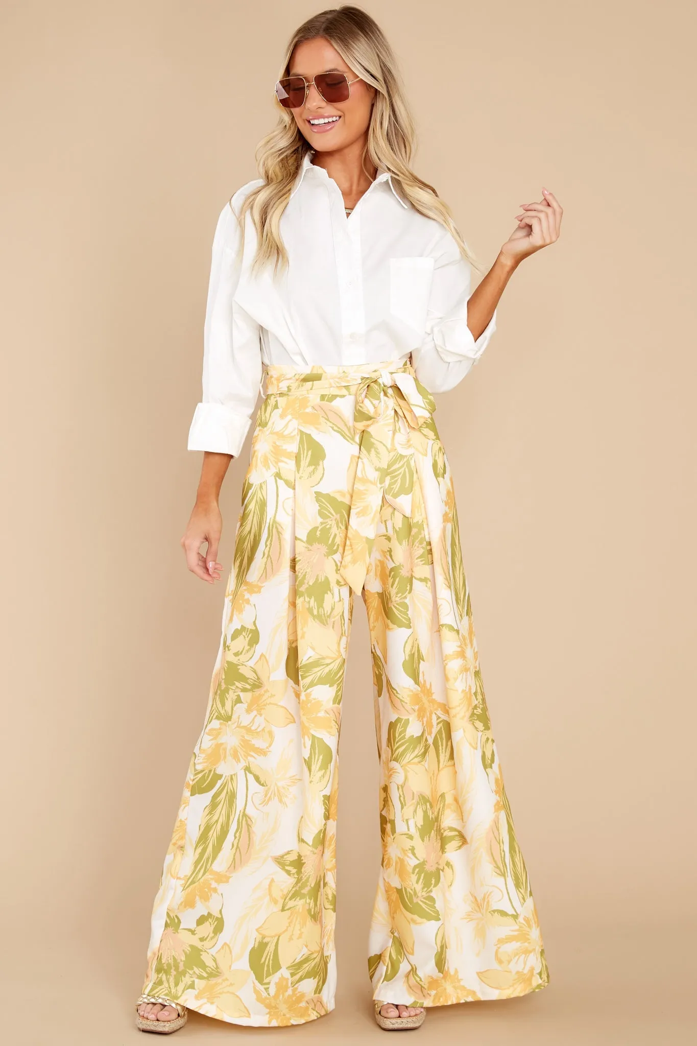 Season's Harmony Yellow Floral Print Pants