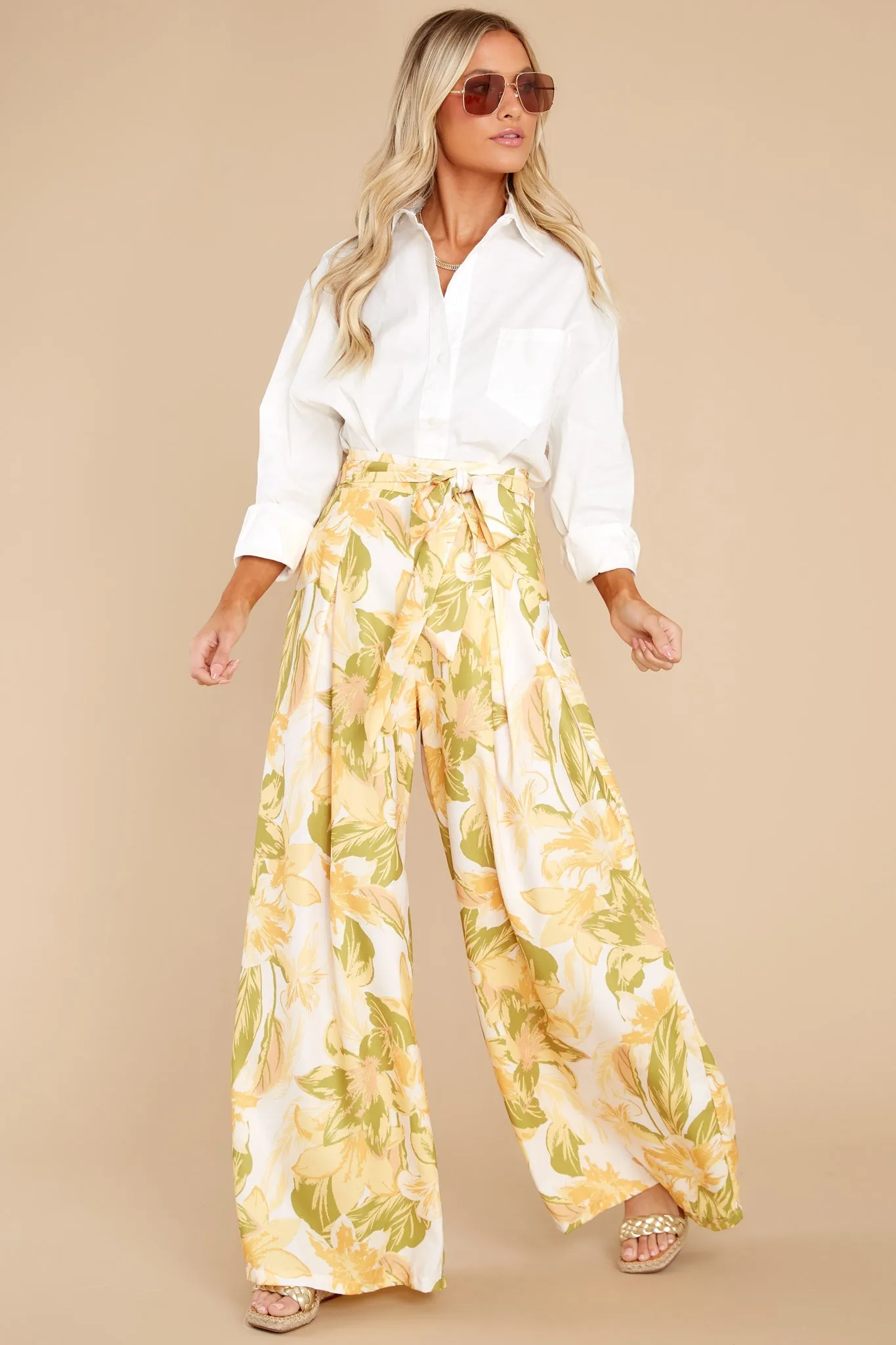 Season's Harmony Yellow Floral Print Pants