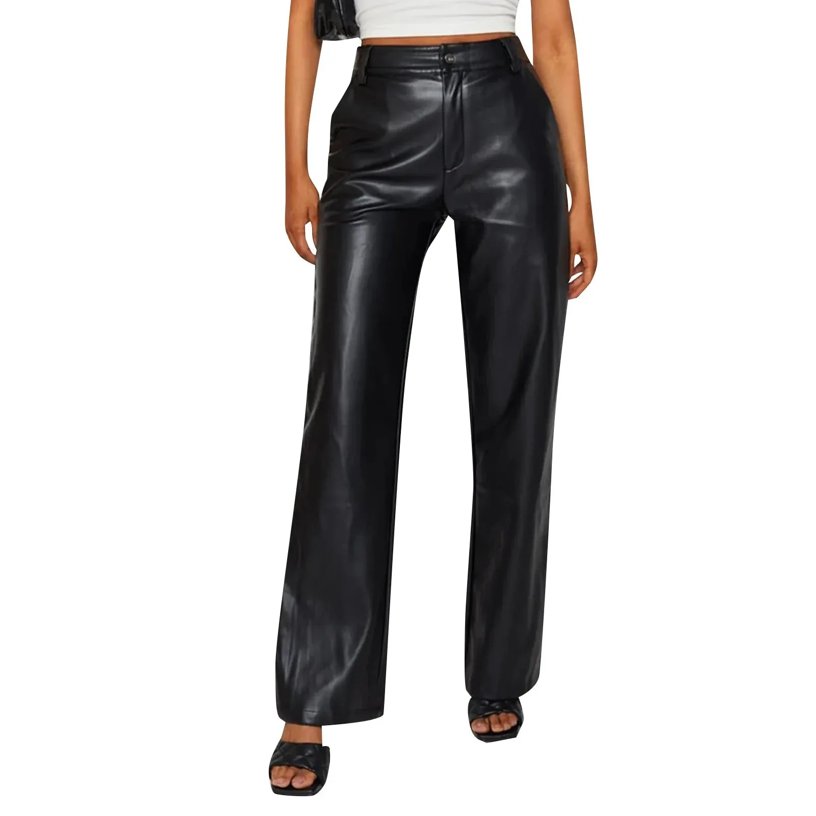 Sleek Vibe  Vegan Leather High Rise Pants