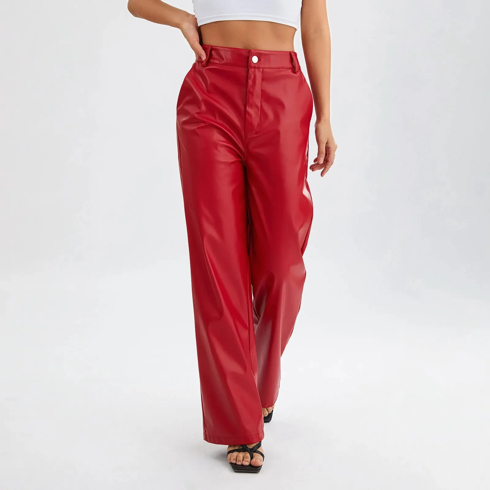 Sleek Vibe  Vegan Leather High Rise Pants
