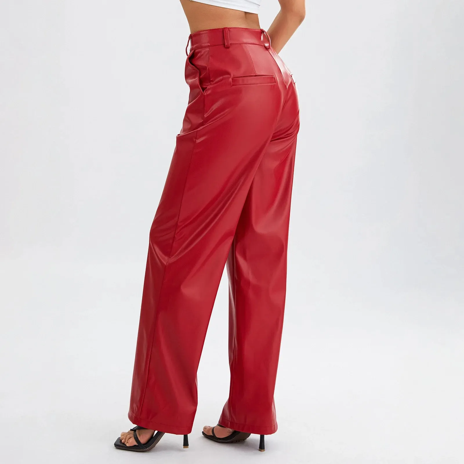 Sleek Vibe  Vegan Leather High Rise Pants