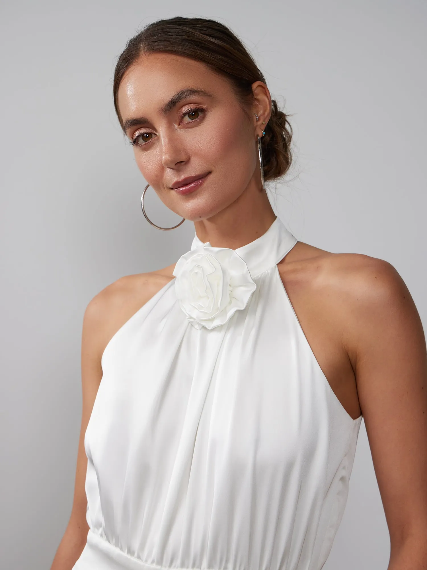 Sleeveless Satin Rosette Jumpsuit