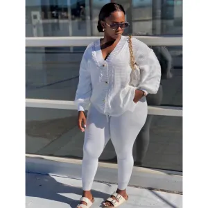 Solid Color Woolen Top and Pant Set