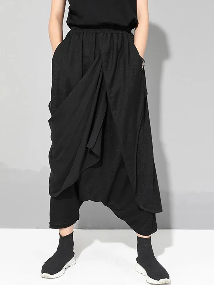 Stylish Deep Harem Capri Pants with Unique Overlay Design