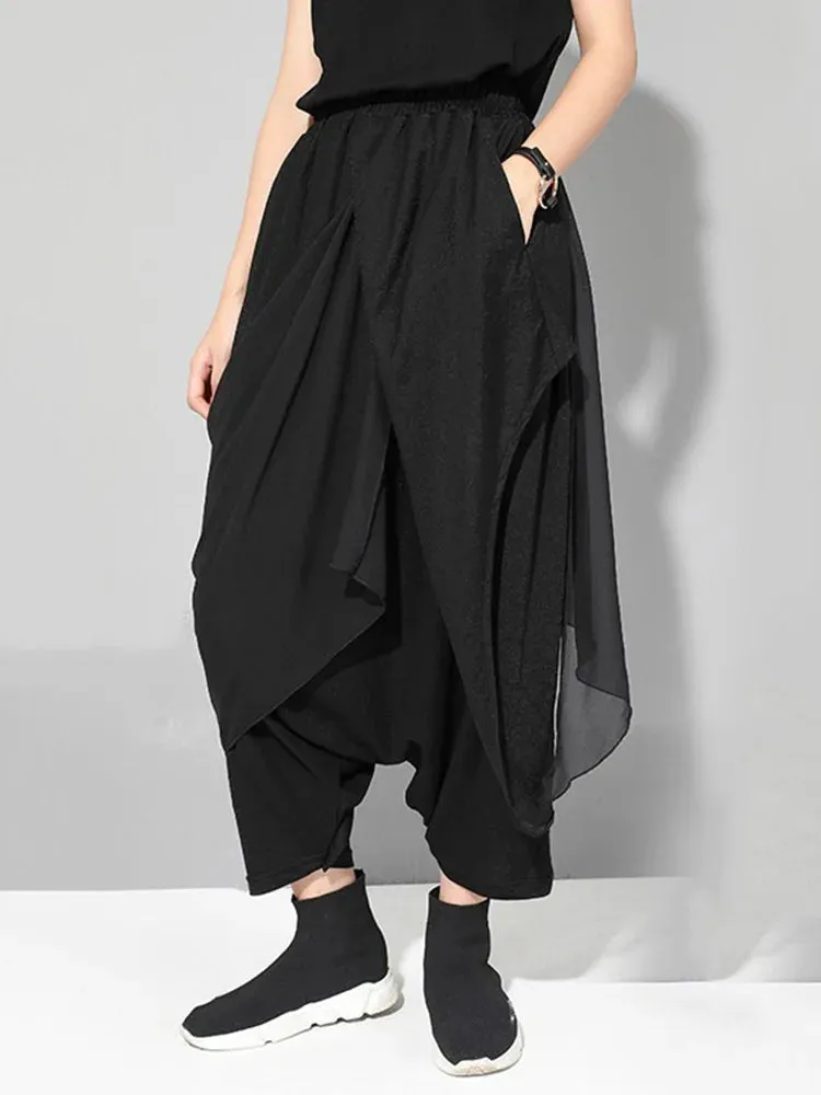 Stylish Deep Harem Capri Pants with Unique Overlay Design