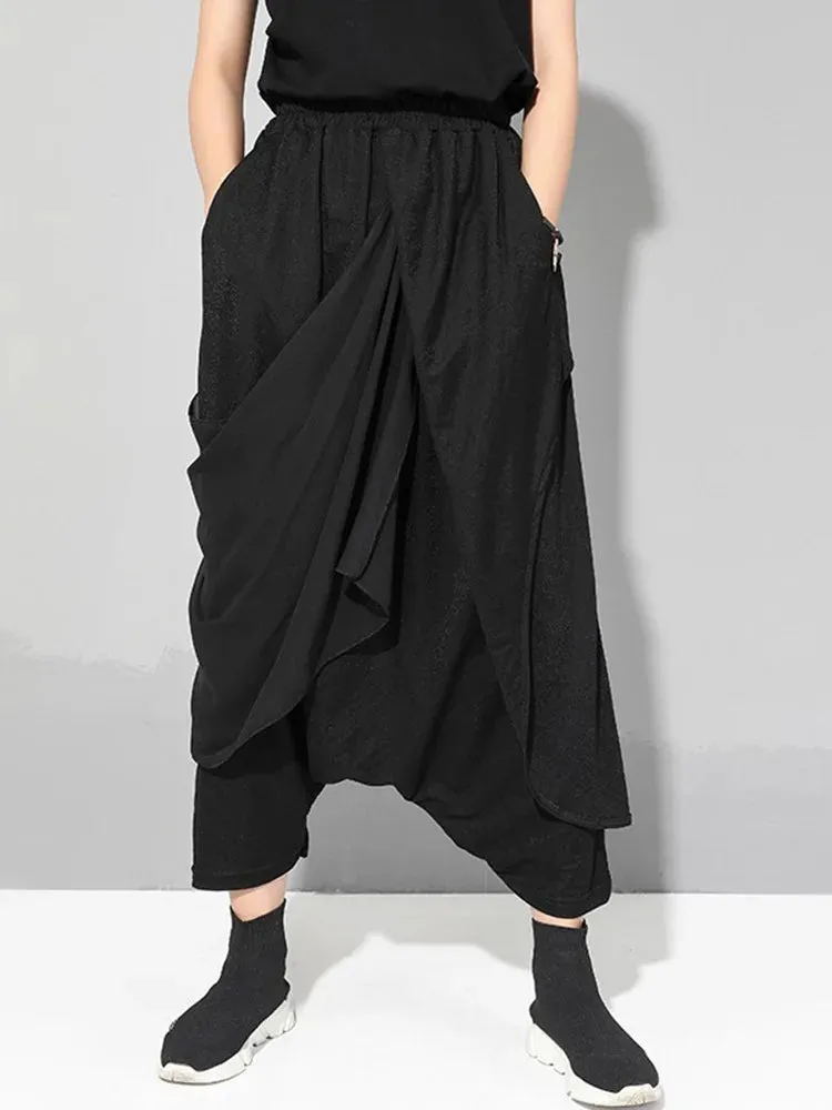 Stylish Deep Harem Capri Pants with Unique Overlay Design
