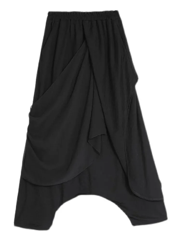 Stylish Deep Harem Capri Pants with Unique Overlay Design