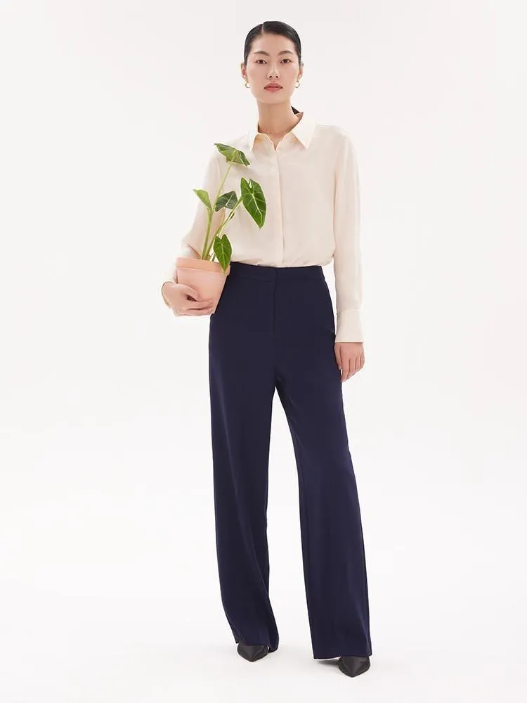 Triacetate Wide Leg Full Length Pants