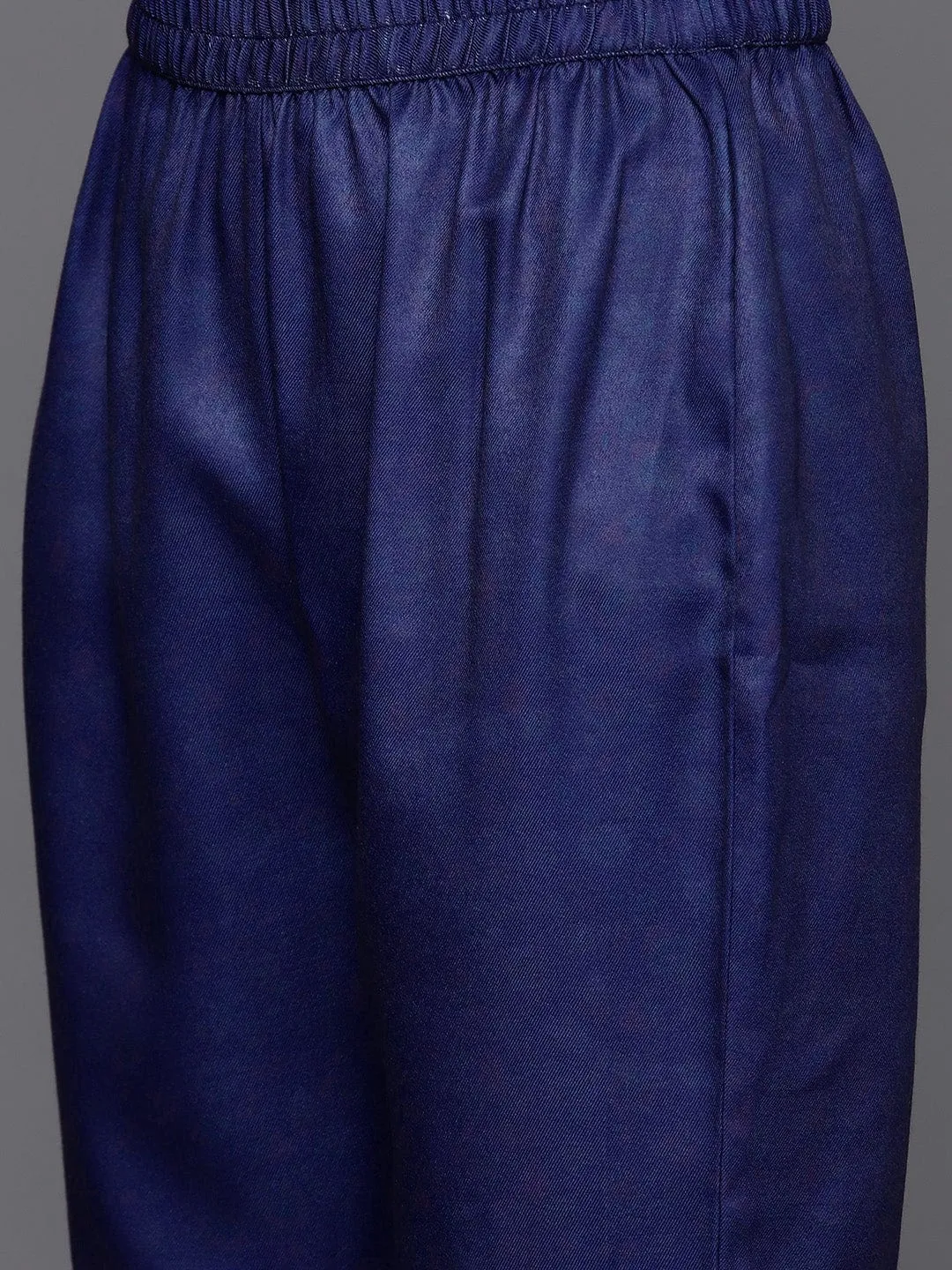 Varanga Women Blue Woolen Floral Printed Straight Kurta With Solid Bottom And Dupatta