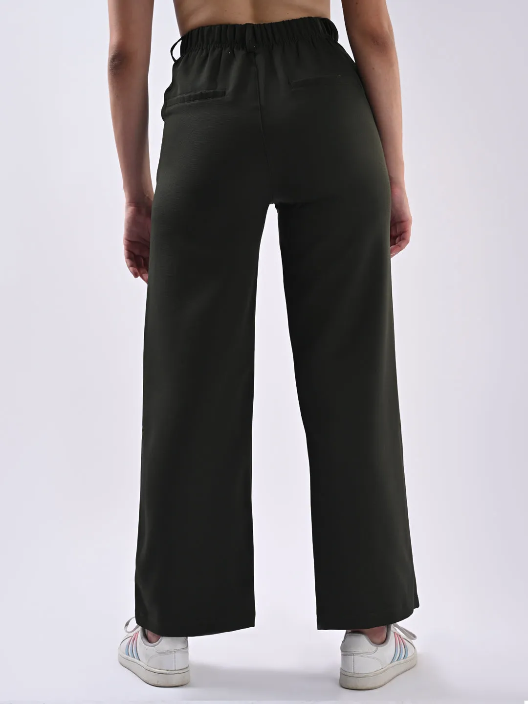 Women Olive Mid-Rise Wide Leg Trouser