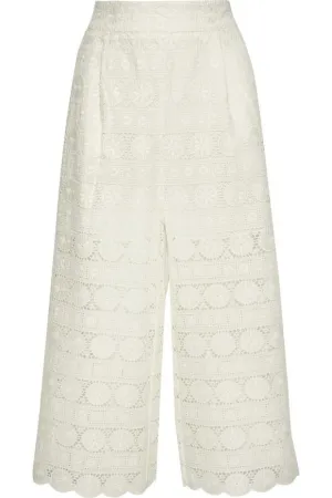 ZIMMERMANN Kali daisy-embroidered wide-leg cotton culottes pants trouser Size 0 ladies